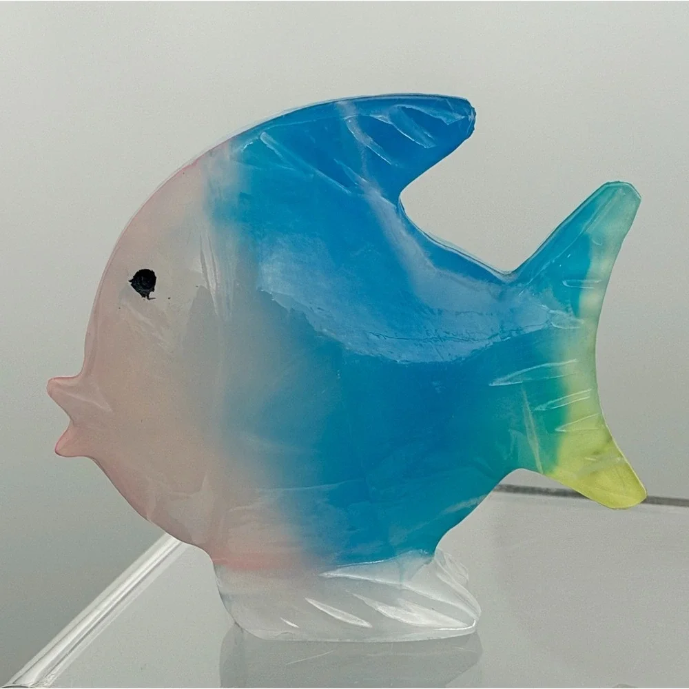 Seahorse & Fish Stone Marble Colorful Carved Stone Ocean Nautical Tropical Set